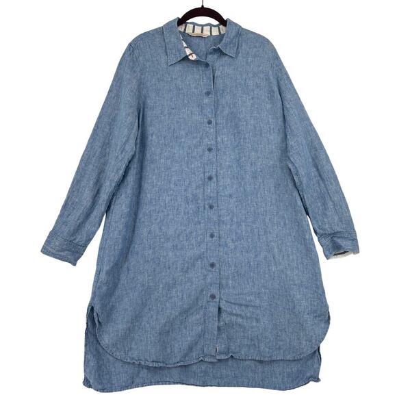 Soft Surroundings Linen Tunic Shirt Dress Size M Blue Button Front Long Sleeve - Picture 1 of 10